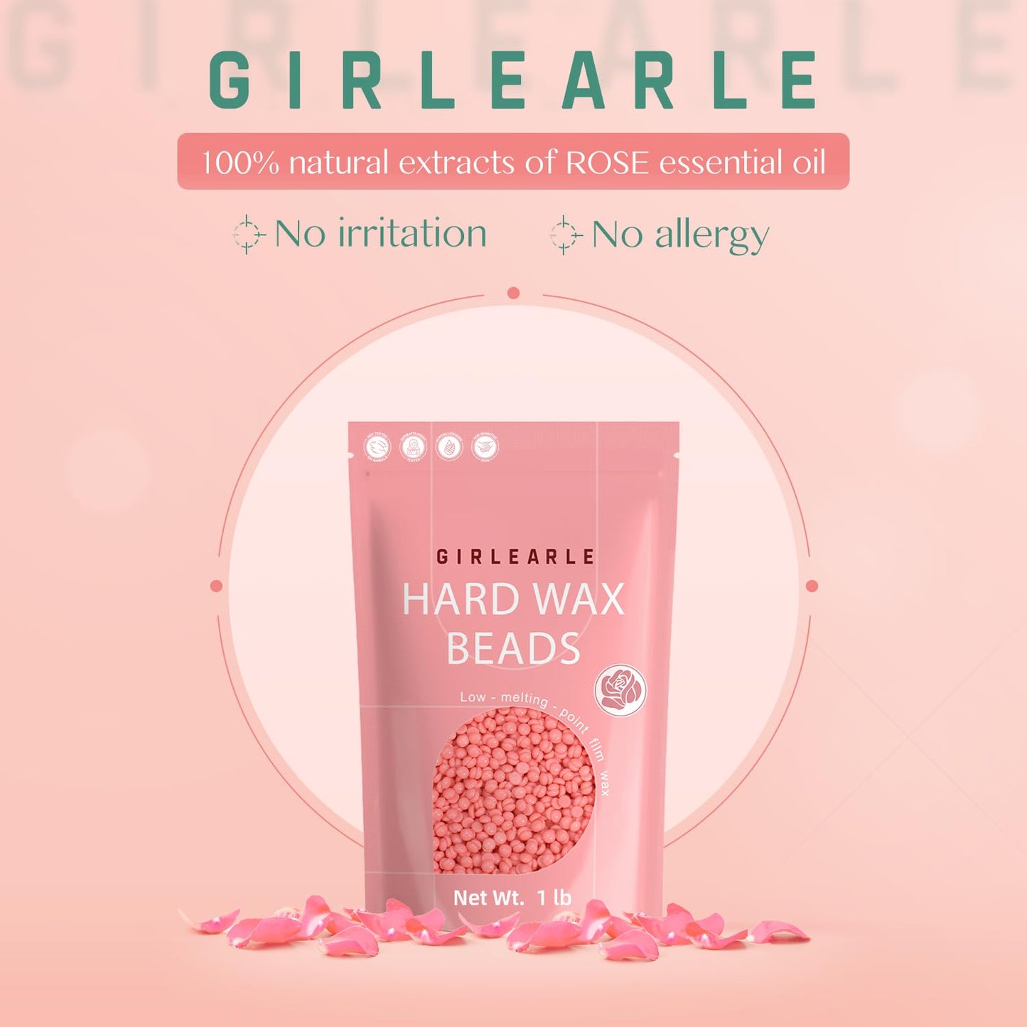 GIRLEARLE Hard Wax Beads, 1lb Wax Beans for Hair Removal Sensitive Skin with Rose Formula, Perfect for Full Body, Facial, Brazilian Bikini, and Legs Beauty and Personal Care GIRLEARLE