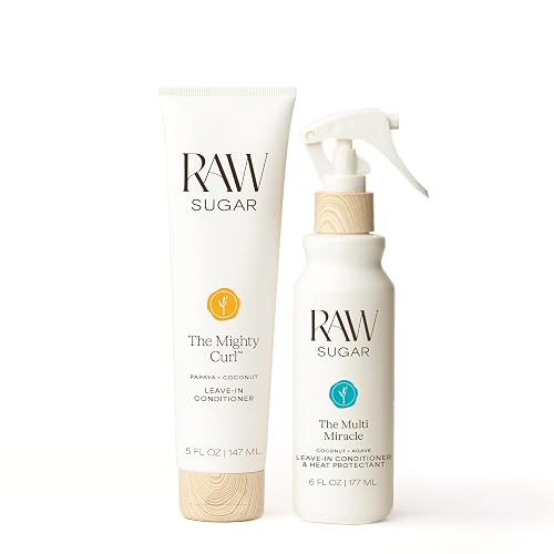Raw Sugar Leave In Conditioner Duo, The Multi Miracle Hair Mist & The Mighty Curl Cream (2 Products) Heat Protectant, Hydration and Frizz Control Beauty & Personal Care RAW SUGAR