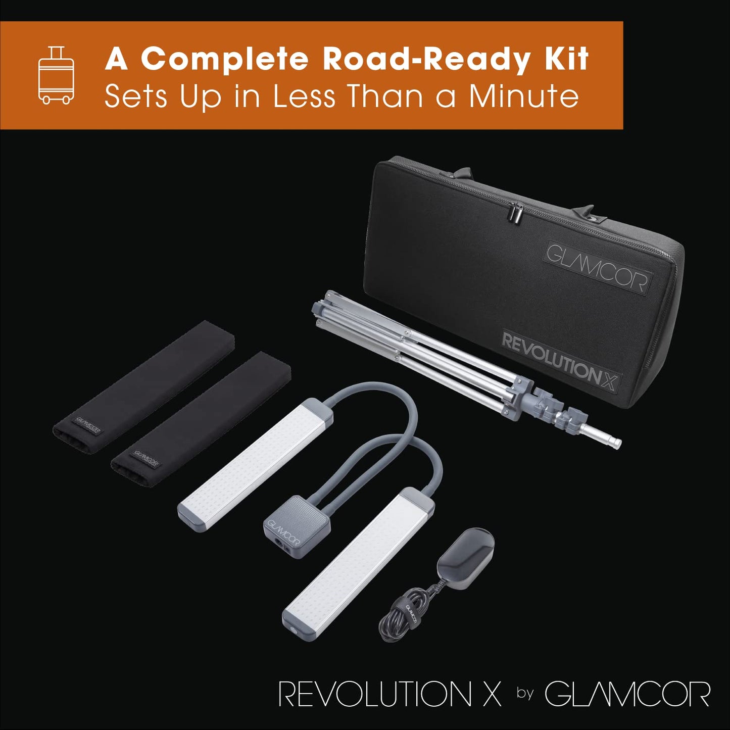 GLAMCOR Revolution X Portable LED Lighting Kit for Makeup Artist, Esthetician and Tattoo Artist | HD 5600K Lighting | Dual-Length arms for Precise Beauty & Personal Care GLAMCOR