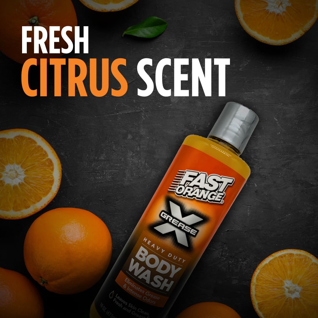 Fast Orange 25716 Grease X Body Wash, Exfoliating & Hydrating Heavy Duty Shower Gel for Men and Women, Mechanic & Industrial Body Soap Removes Grime Beauty & Personal Care Fast Orange