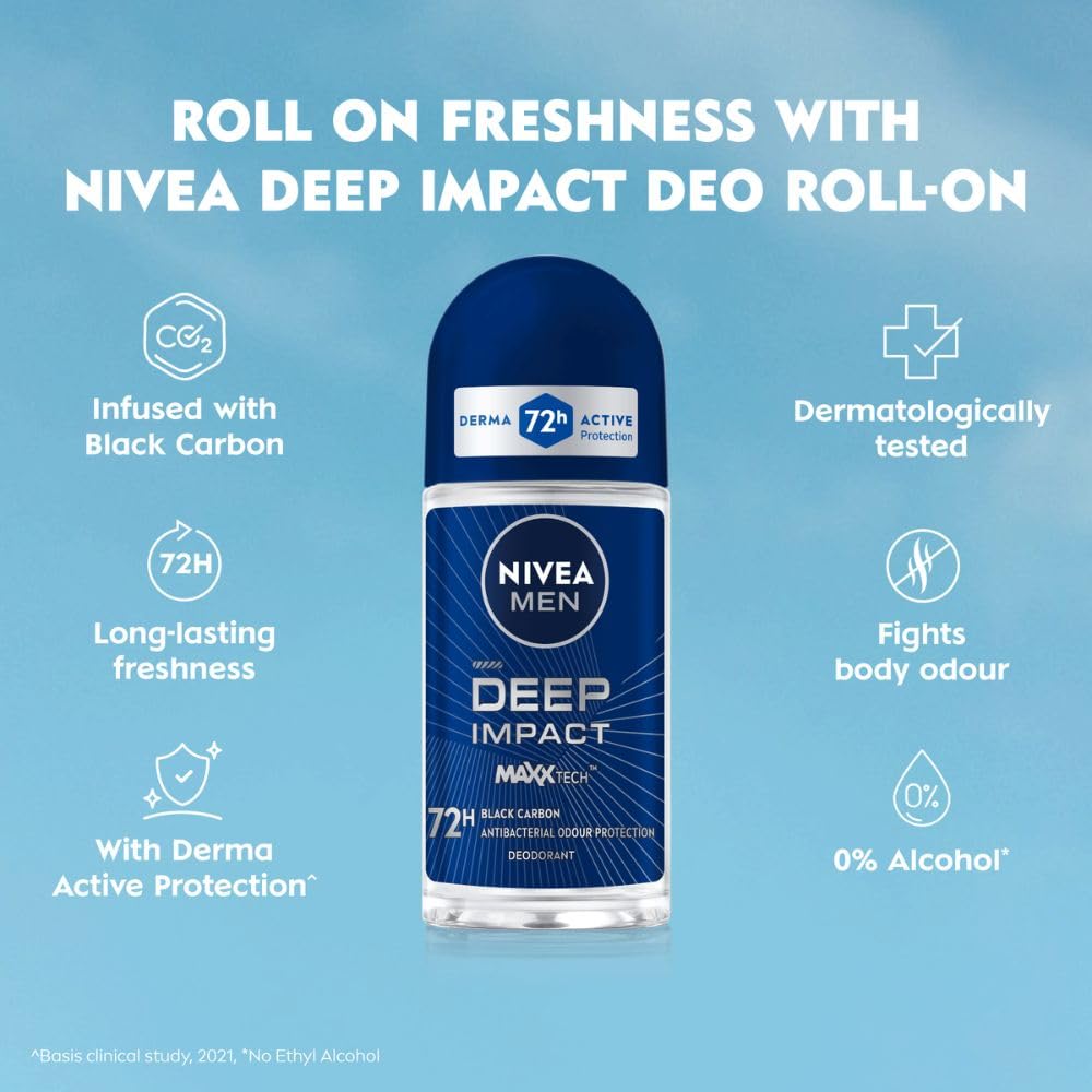 NIVEA MEN Deep Impact Freshness Deodorant Roll-on - For MEN, 50ml Beauty and Personal Care NIVEA