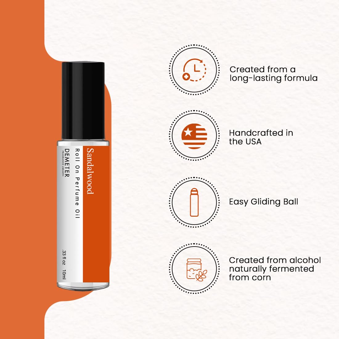 DEMETER Sandalwood Roll On Perfume Oil, 0.33 Oz, Long-Lasting Beauty & Personal Care DEMETER