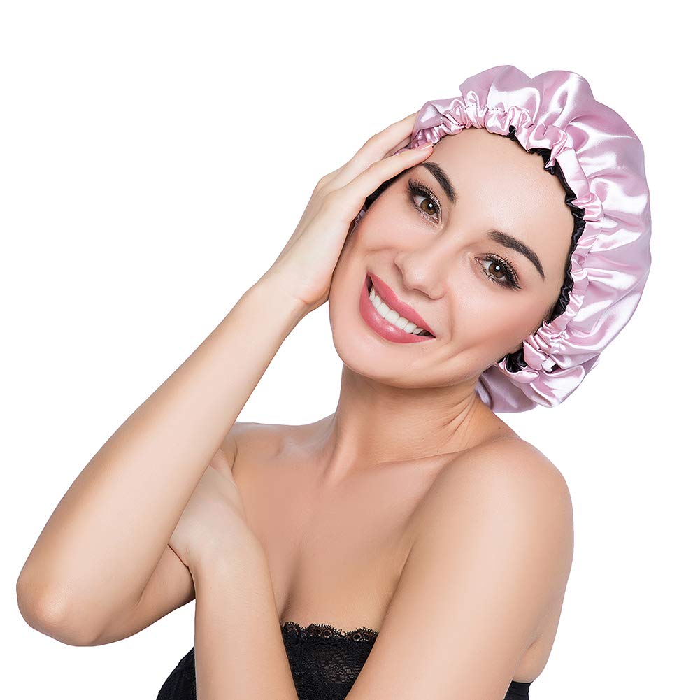 ELIHAIR Stain Bonnet Silky Sleep Cap Adjustable Satin Cap for Night Sleeping Hair Bonnet Reversible Double Layer Light Purple/Black Beauty & Personal Care ELIHAIR