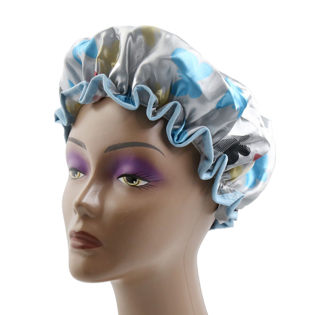 Ruilogod Gray Polyester Dual Layer Waterproof Elastic Shower Bath Salon Hair Cap Hat (id: 862 c0b 874 129 2c8 Beauty and Personal Care Ruilogod