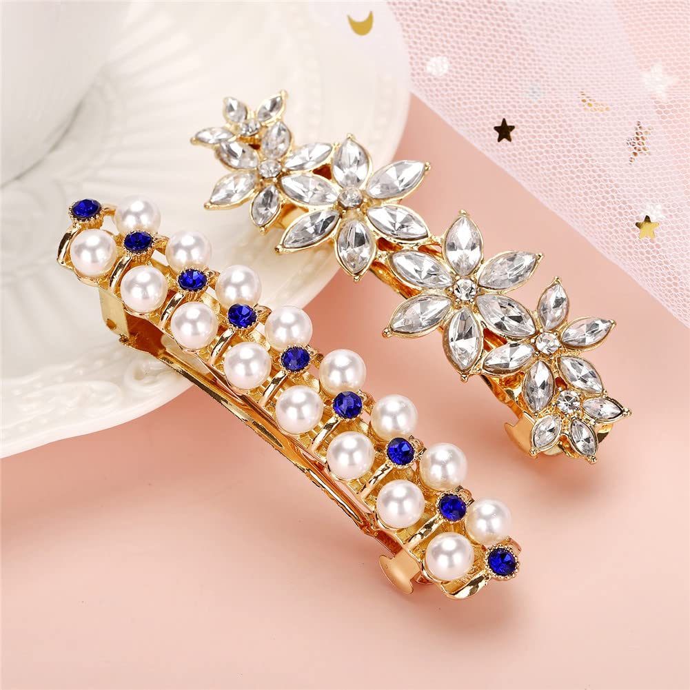 Flower Luxury Jewelry Design Pearl Hair Clips Hairpin Rhinestone Hair Barrette Clip,Women Girls Hair Accessories for Party Wedding Daily Diamond Clips Beauty & Personal Care Wingchold