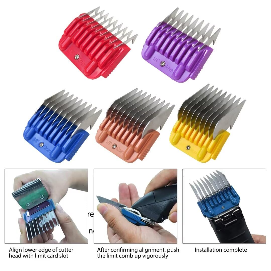 New Upgraded 5 Pcs Stainless Steel Pet Clipper Guide Comb Kit for Andis Oster A5 Wahl KM10 Series Clipper Detachable Blade Beauty and Personal Care Gxcdizx