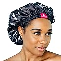 Shower Cap - Extra Large, Black, Satin lined inside, Reversible bonnet, Waterproof outer layer, Adjustable Elastic Strap, Reusable, Washable, Positive Beauty & Personal Care Natural & Brown
