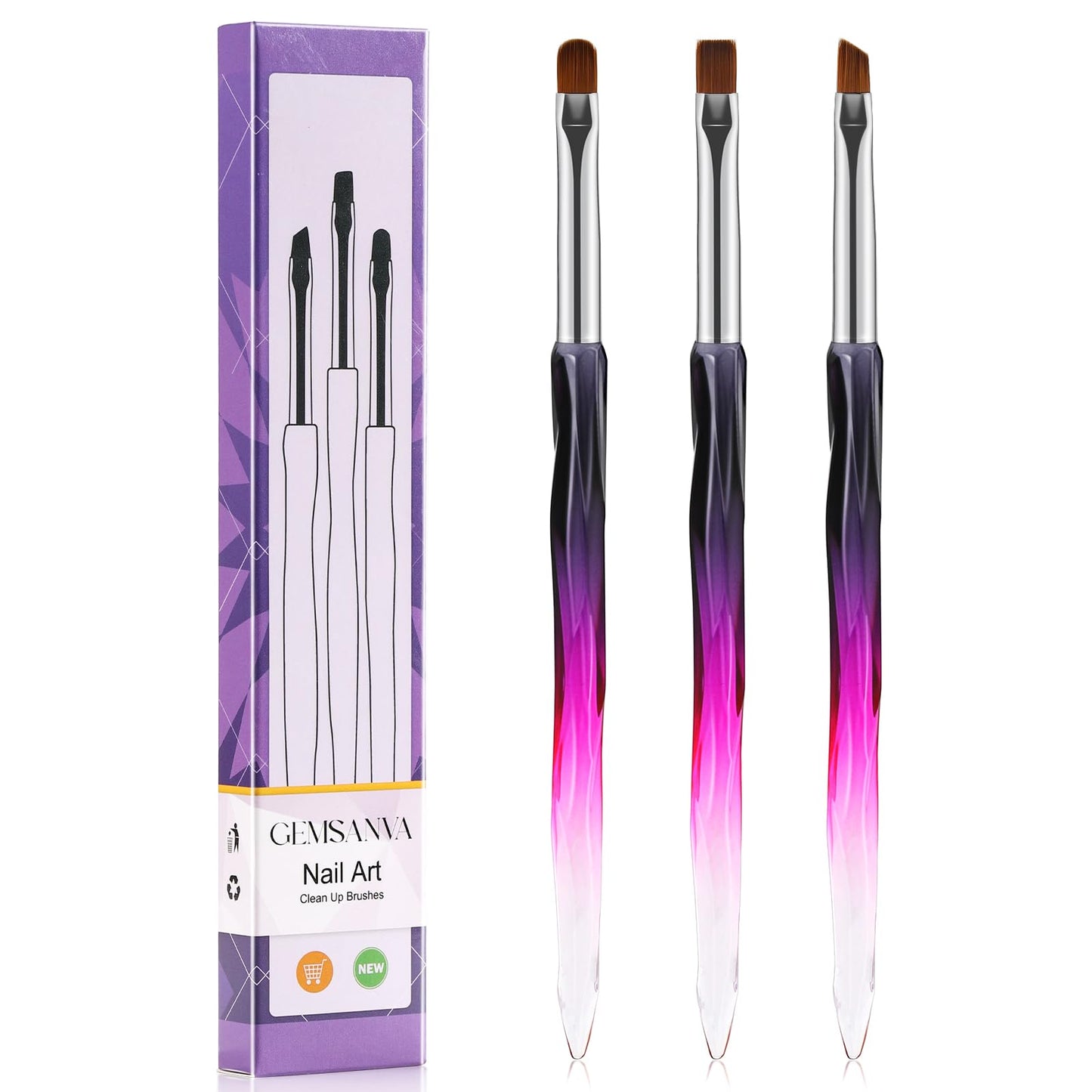 GEMSANVA Nail Art Clean Up Brushes,3PCS Nail Brush For Cleaning Polish Mistakes on the Cuticles,Flat/Oval/Fine Angled Gel Nail Brushes For Nail Art Beauty and Personal Care Gemsanva Default Title