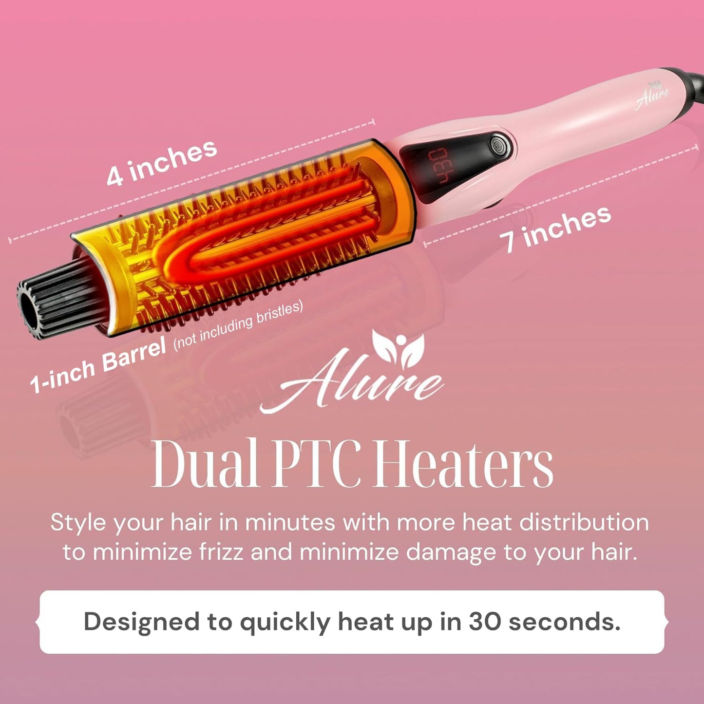 Alure Heated Styling Brush - 3-in-1 Ionic Hair Curler/Straightener with Anti-Scald Nylon Bristles, Electric Curl Wand for All Hair Types, Ideal as a Beauty & Personal Care Alure