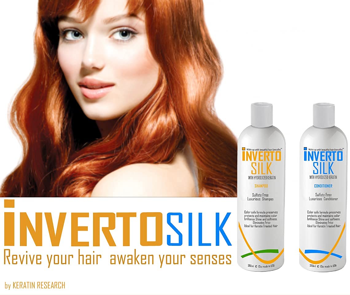Keratin Shampoo Set For Frizzy Damaged And Color Treated hair INVERTO SILK Luxurious Sulfate Free Shampoo and Conditioner Two Bottles Value Set 2 x Beauty & Personal Care INVERTO REVOLUTION