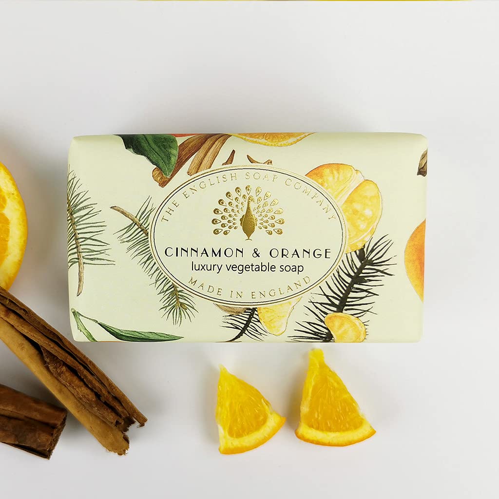 The English Soap Company Vintage Wrapped Soap Bar, Luxury Cinnamon Shea Butter Soap Bar, Moisturising Soap Bar for Face & Body, Cinnamon & Orange Beauty & Personal Care The English Soap Company