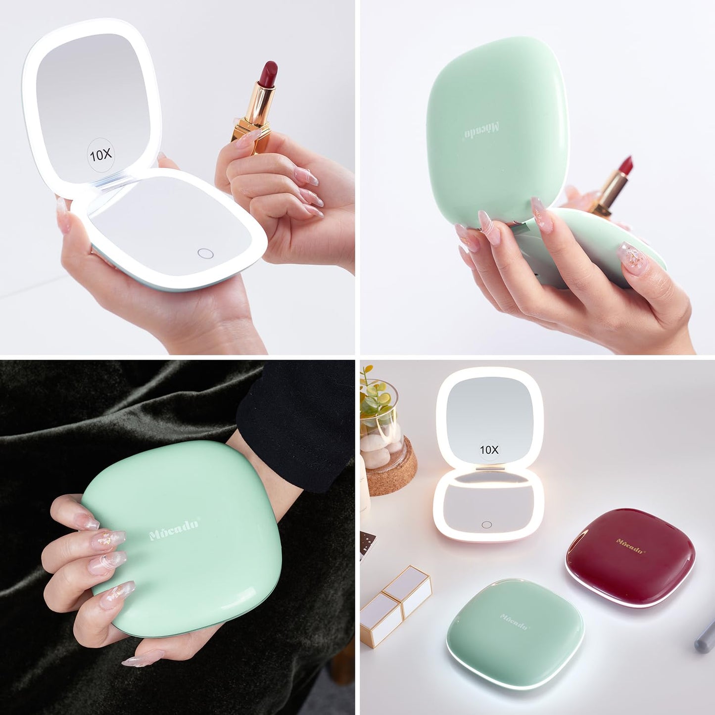 Mocado Compact LED Travel Makeup Mirror - 4 Inches 1X/10X Magnification Travel Mirror with Light Dimmable Double Sides Lighted USB Rechargeable Beauty & Personal Care Mocado