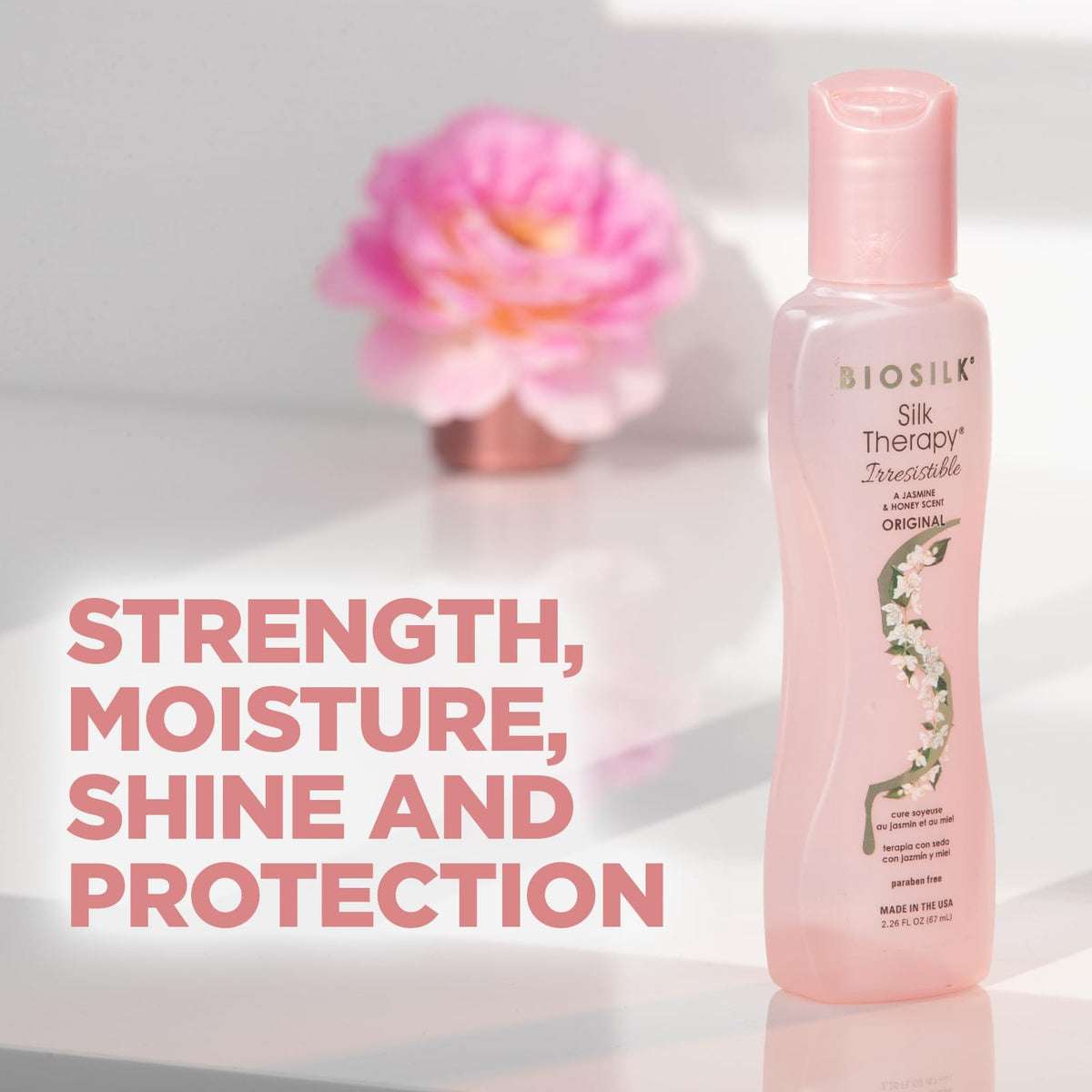 BioSilk Irresistible Collection Silk Therapy Leave-in Treatment, For All Hair Types, Jasmine & Honey Scent, Sulfate, Paraben, & Cruelty-Free, 2.26 Oz
