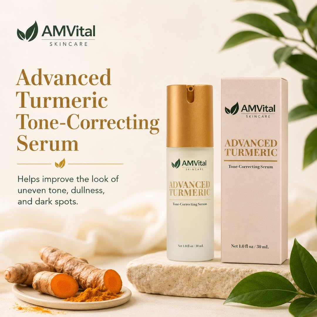 AMVital Advanced Turmeric Tone-Correcting Serum, Lightweight Daily Face Serum for Uneven-Looking Tone, Dullness & Dark Spots, Turmeric-Based Skin Beauty & Personal Care AMVital