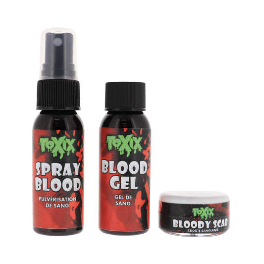 TOXIX 3PCS Halloween Fake Blood Kit- Spray Blood 1FL OZ + Blood Gel 1FL OZ + Bloody Scab 30 Grams, Washable Realistic Special FX Makeup, Zombie Beauty & Personal Care TOXIX