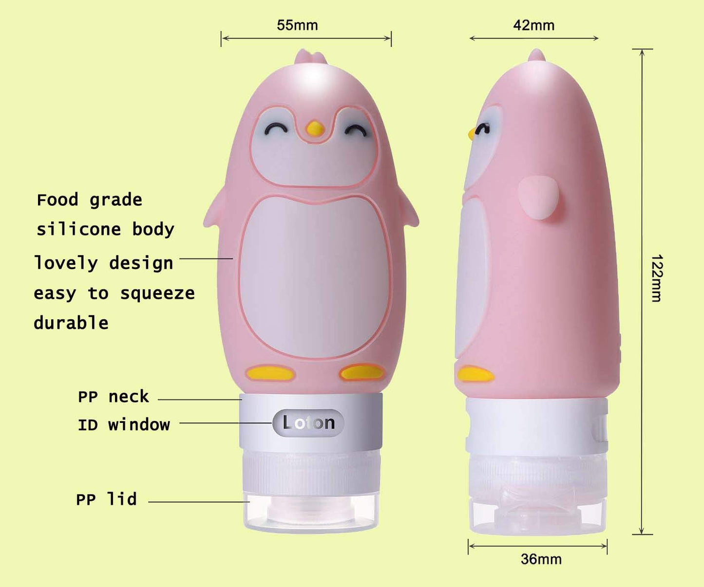 AUTENS Leakproof Silicone Travel Bottles Accessories Set,3oz (90ml) 4 Pack Refillable Cute Penguin Travel Containers for Shampoo,Lotion Sunscreen ect. Beauty & Personal Care AUTENS