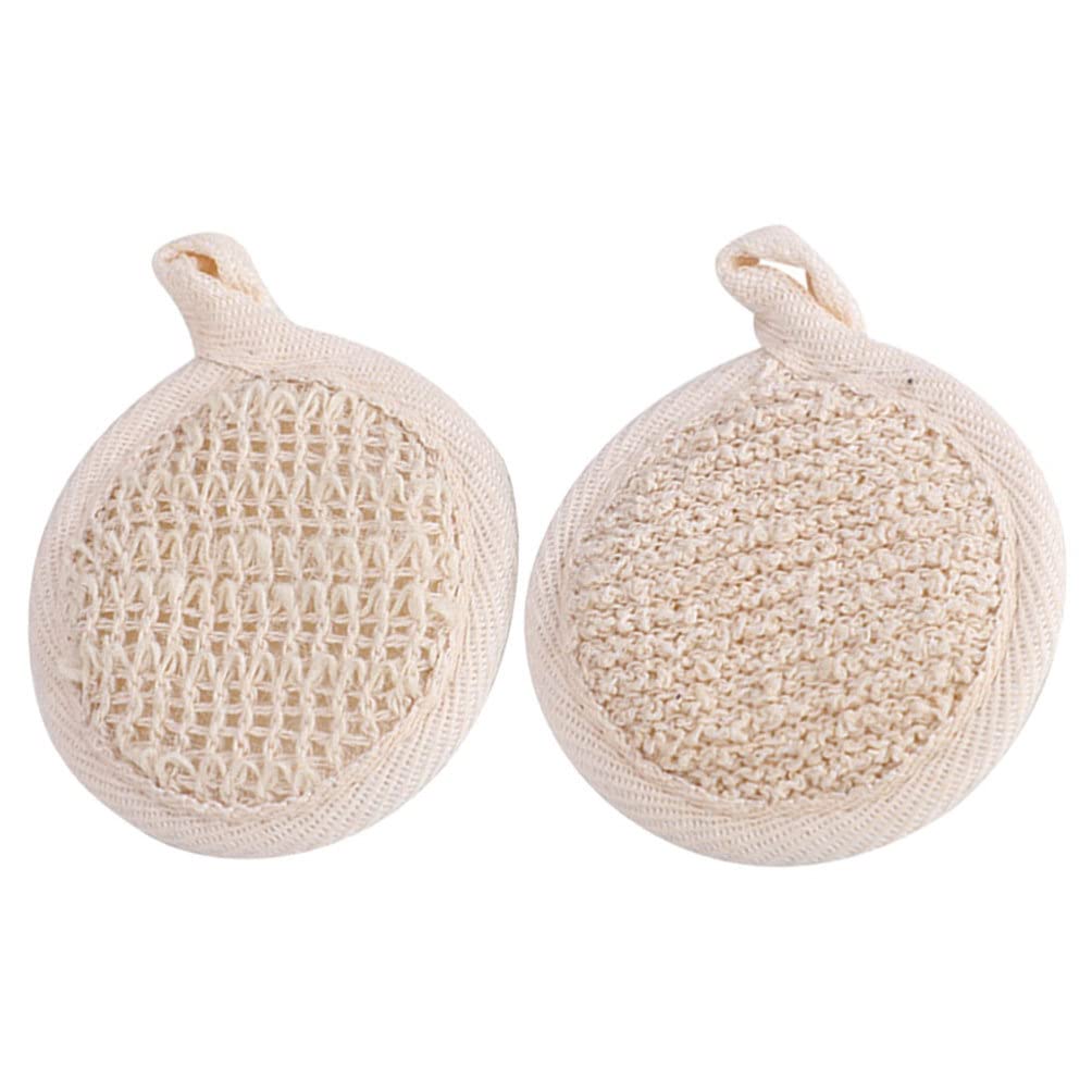 Wash Face Scrubber 2pcs Exfoliating Loofah Sponge Pads Round Bath Shower Loofah Sponge Pad Body Cleaning Scrubber Bath Ball Scrub Beauty and Personal Care Healvian