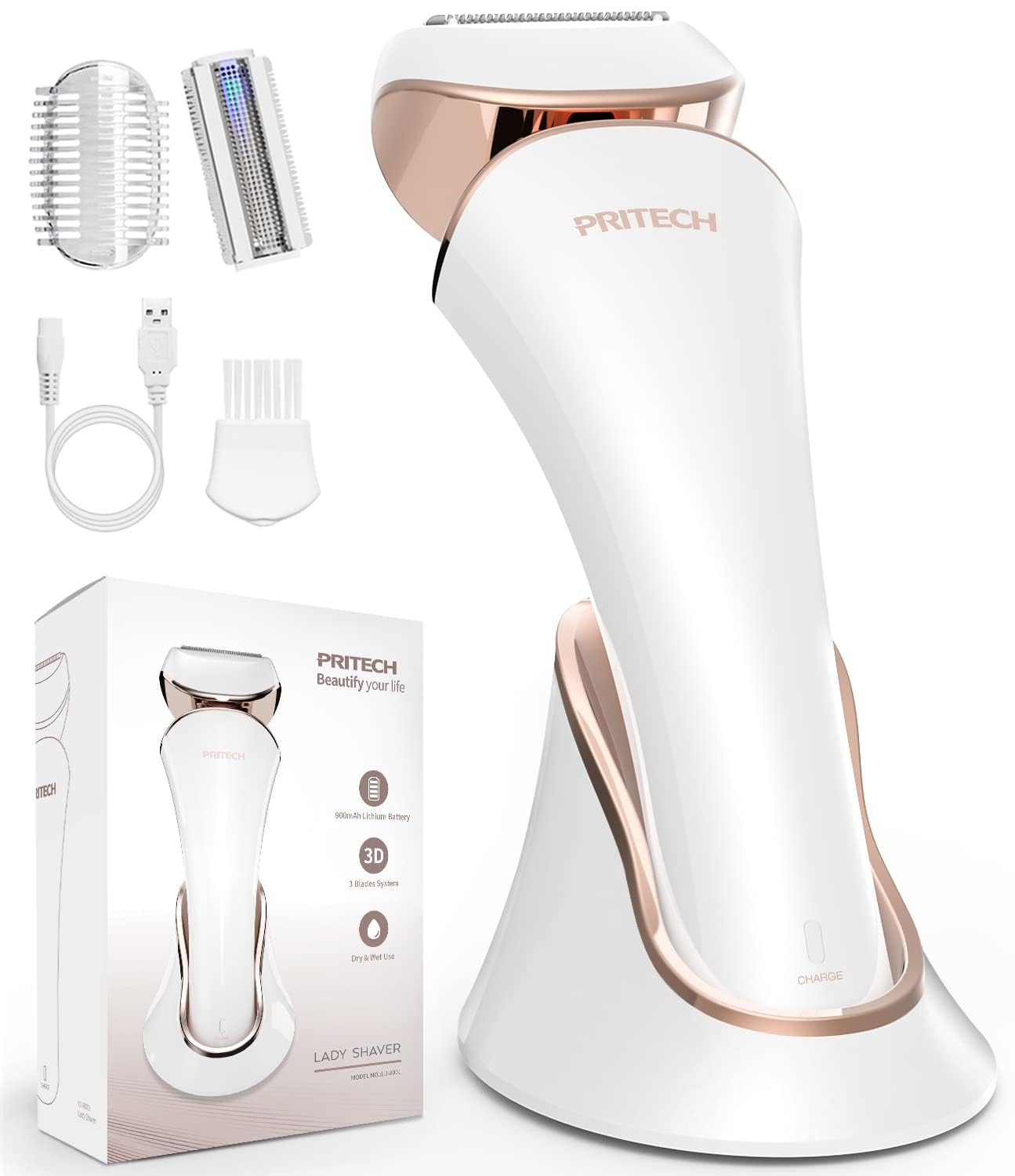 PRITECH Electric Razor for Women - Rechargeable Shaver for Women Portable Lady Shaver for Legs, Arm, Underarms, Bikini, USB Rechargeable, Wet & Dry Beauty and Personal Care PRITECH
