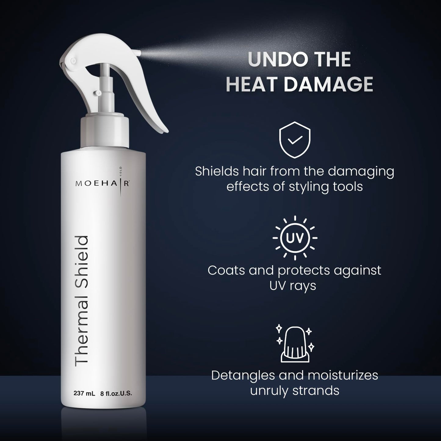 MOEHAIR Professional Grade Heat Protection Spray for Color-Treated and Natural Hair, Thermal Protection for Hair, Tames Flyaways, Reduces Frizz, Adds Beauty & Personal Care MOEHAIR