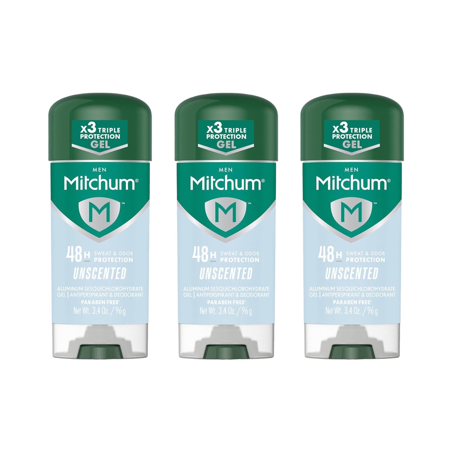 Mitchum Men Unscented Antiperspirant Deodorant. 48-Hour Sweat and Odor Protection, 3.4oz - Pack of 3 Beauty and Personal Care Mitchum