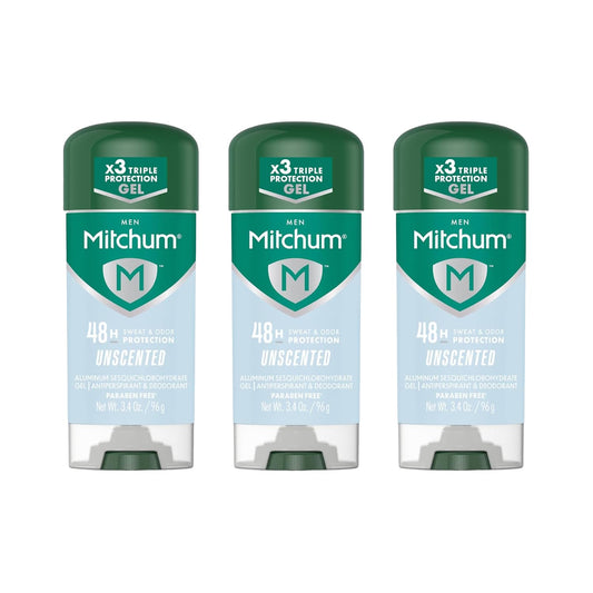 Mitchum Men Unscented Antiperspirant Deodorant. 48-Hour Sweat and Odor Protection, 3.4oz - Pack of 3 Beauty and Personal Care Mitchum