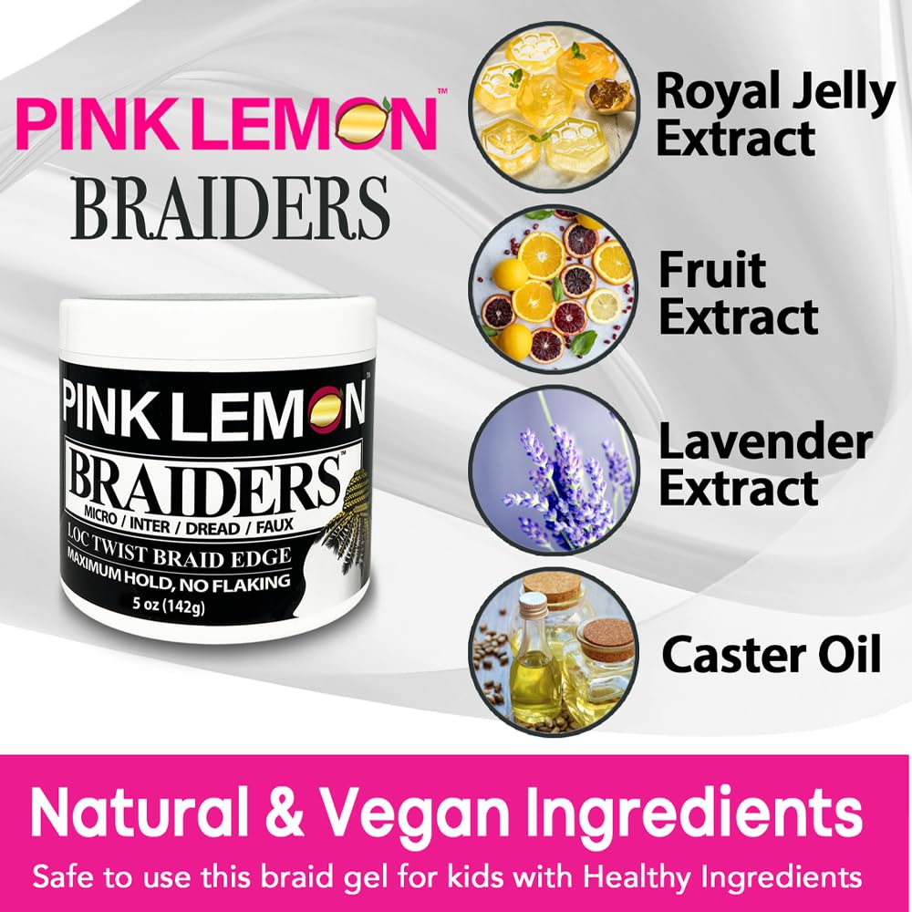PINK LEMON Braiding Gel (5 oz) - Maximum Hold, No Flaking, Long Lasting Hold, High Shine. For Micro, Inter, Dread, Faux, Loc, Twist, Braid, Edge. Beauty & Personal Care PINK LEMON