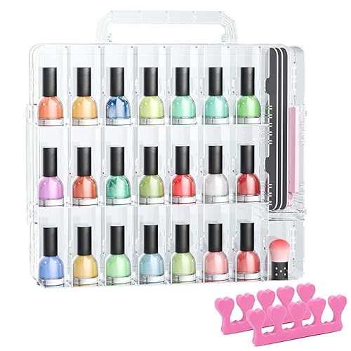 JIASHENG Nail Polish Organizer Case for 48 Bottles, Gel Nail Polish Storage Holder Double Side Adjustable Space Divider for Acrylic Nail Gel Dip Beauty & Personal Care JIASHENG