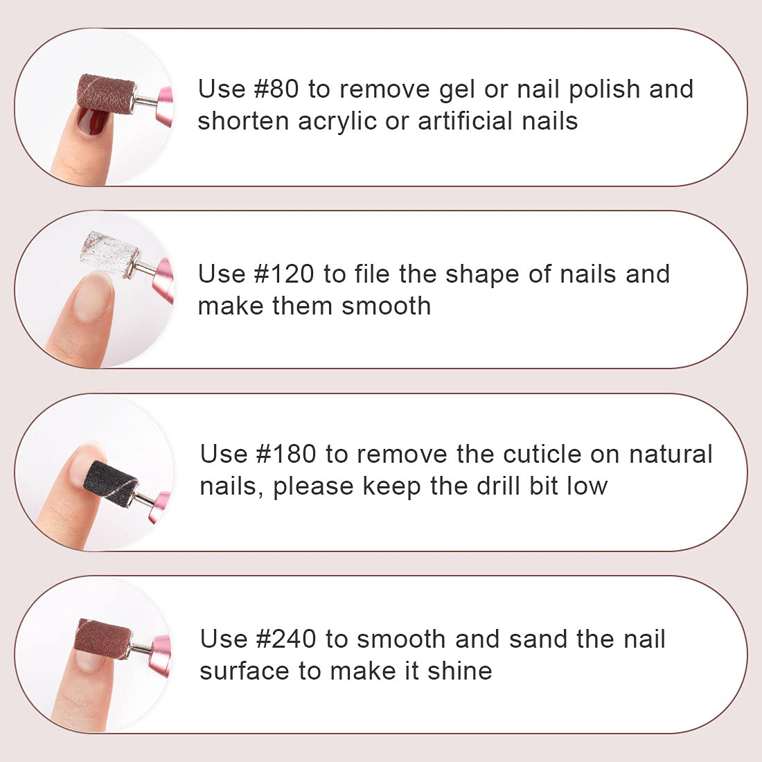 Rolybag Sanding Bands for Nail Drill Portable Nail Strap Set 3 Color Coarse Fine Grit Efile Sand Set 80#120#180#240#,2 Pieces 3/32 Inch Nail Drill Beauty & Personal Care Rolybag