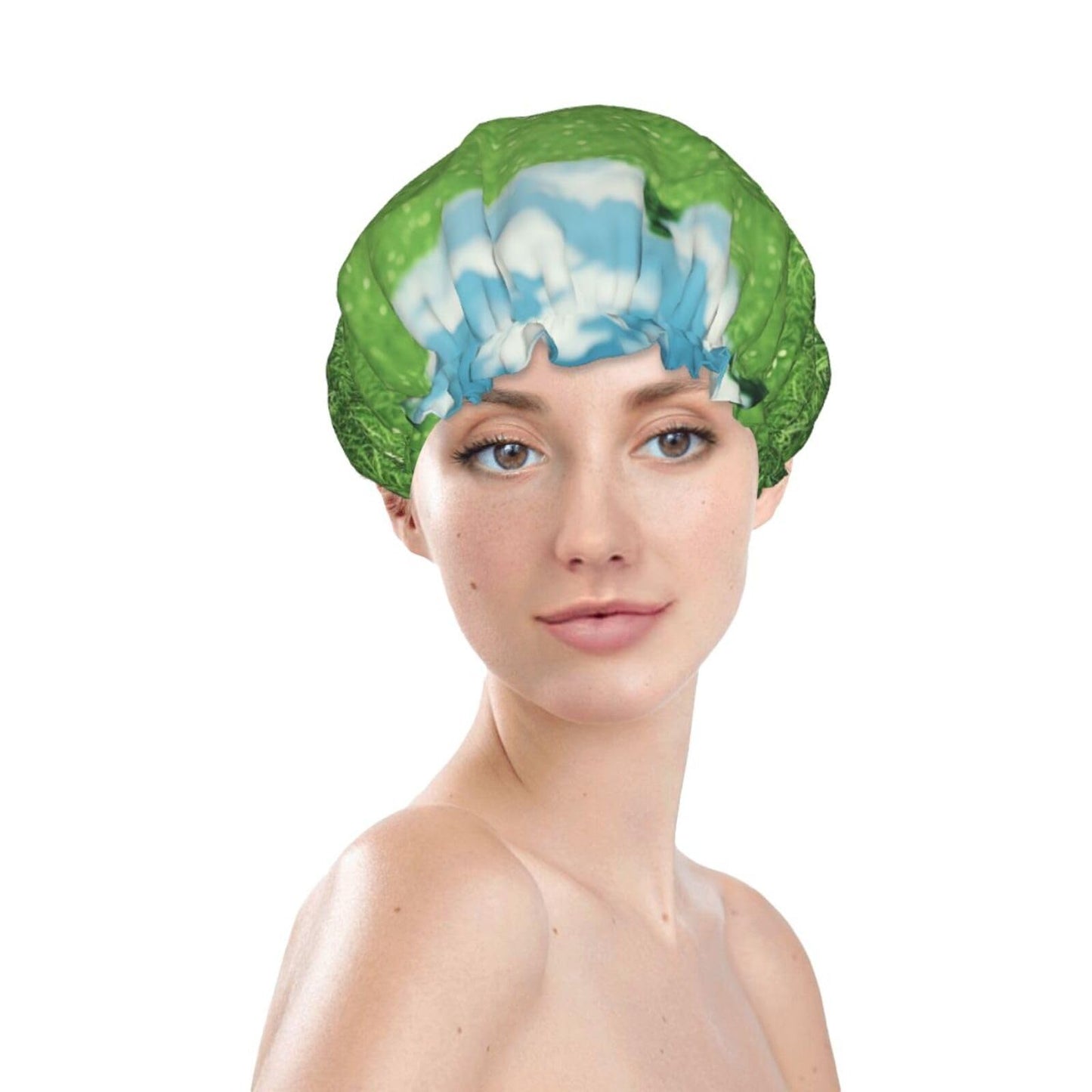 Green Lawn Shower Cap For Women Reusable Double Layers Bathing Bath Cap Hair Caps Waterproof Elastic Band Ladies Spa Salon Shower Hat Hair Caps Beauty and Personal Care GDSHJKLW