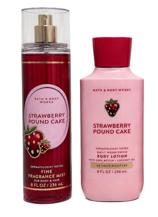Bath & Body Works Fragrance Mist and Lotion Bundle - 2 Piece Set (Strawberry Pound Cake)