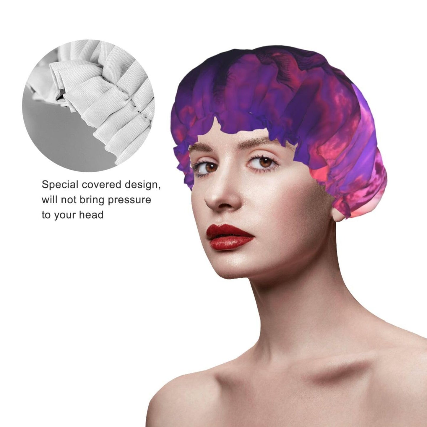 Palm Tree Purple Sunset Shower Cap for Women Men Large Reusable Shower Bonnet Double-Layer Waterproof Bath Caps Elastic Band Hair Hat for All Beauty and Personal Care BWLHJKE