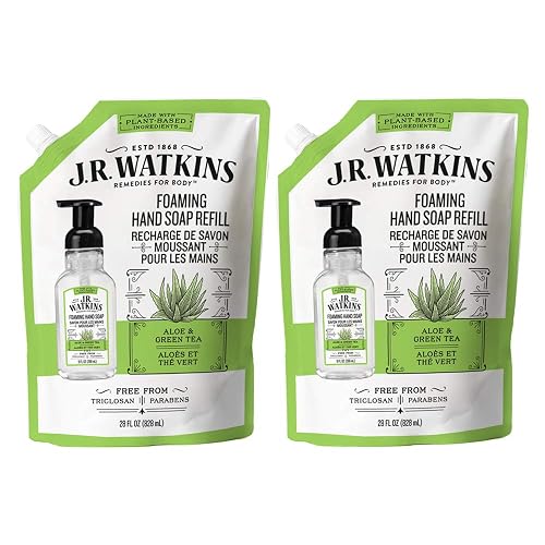 J.R. Watkins Foaming Hand Soap Refill Pouch, Scented Foam Handsoap for Bathroom or Kitchen, USA Made and Cruelty Free, 28 fl oz, Aloe & Green Tea, 2 Beauty & Personal Care J.R. Watkins