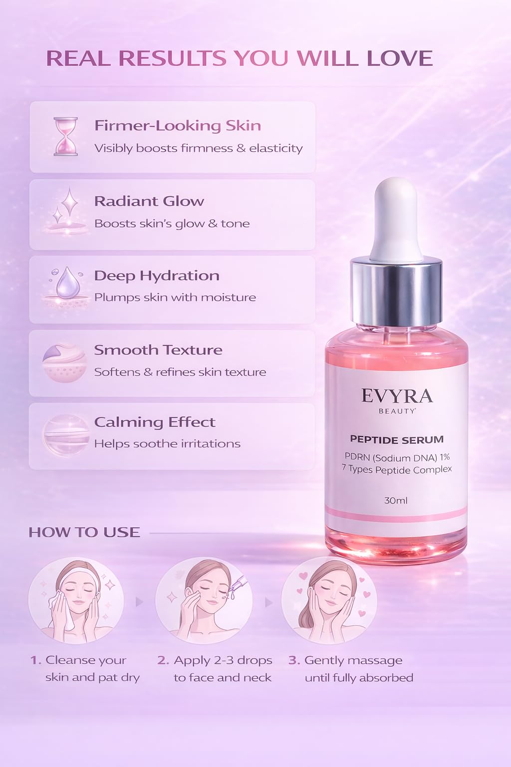 Evyra Beauty PDRN Renewal Serum - Advanced 7 Peptide Complex with PDRN (Sodium DNA) 1%, Collagen & Ceramide NP, Hydrating & Firming Pink Glow - 30ml Beauty & Personal Care Evyra Beauty