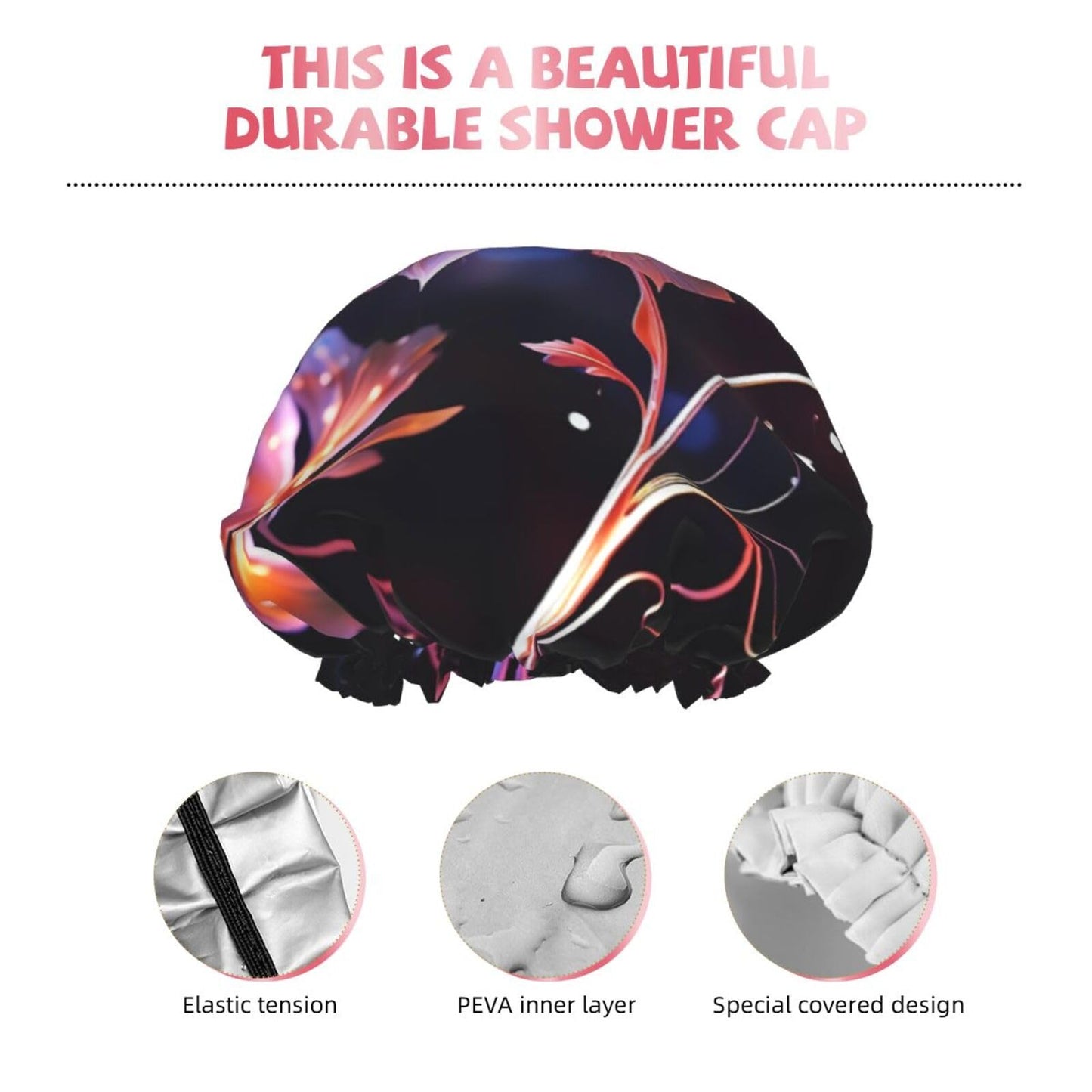 Cool Decorative Flowers Shower Cap For Women Reusable Double Layers Bathing Bath Cap Hair Caps Waterproof Elastic Band Ladies Spa Salon Shower Hat Beauty and Personal Care GDSHJKLW