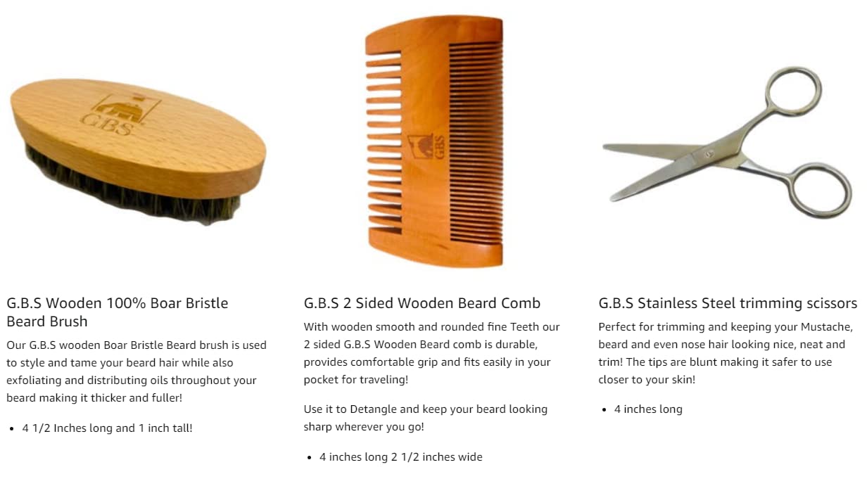 G.B.S Men’s Beard Care grooming Kit style shape Maintain Beard - Scissors Stainless Barber Shavette 2 sided comb Boar beard brush + Blades Beauty and Personal Care G.B.S