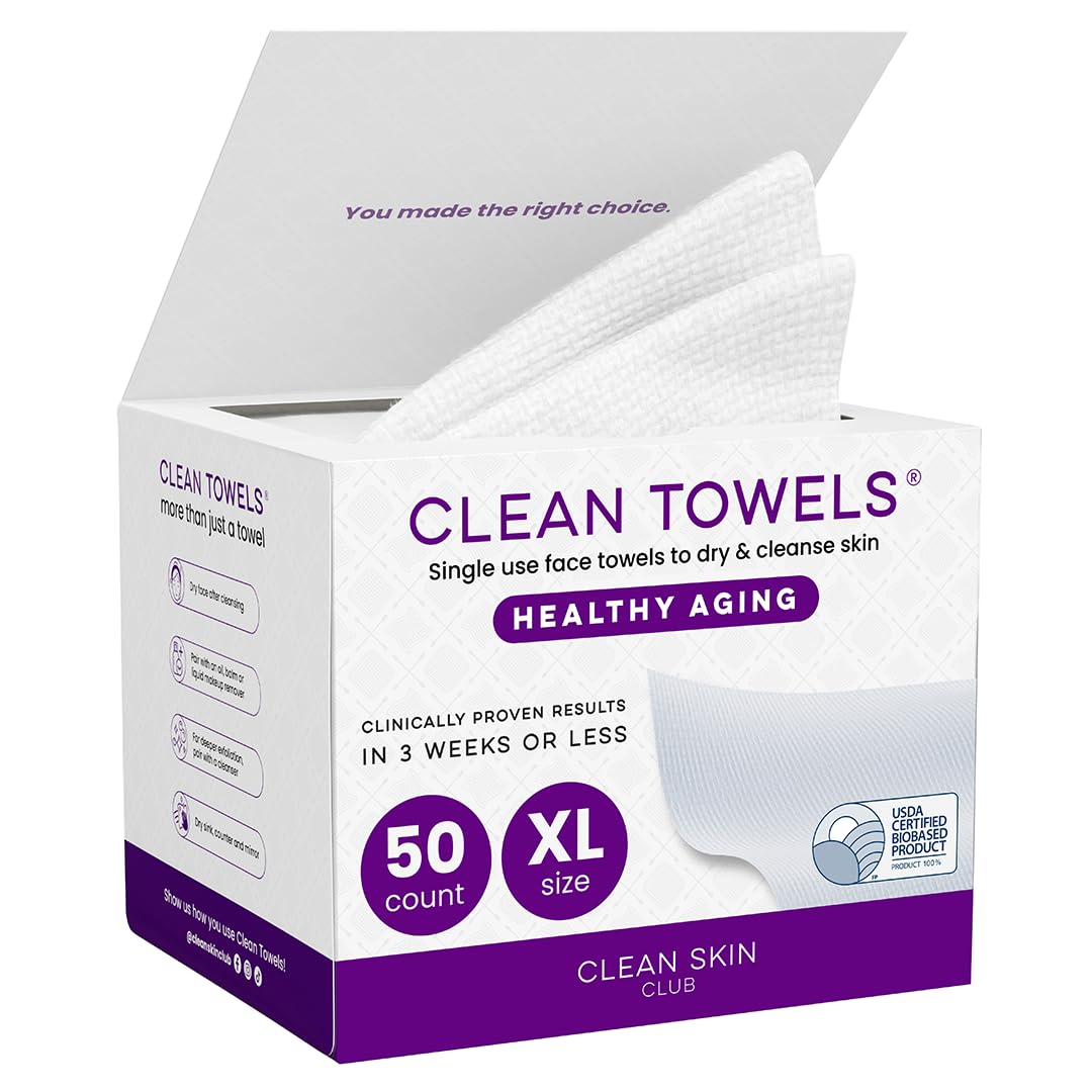 Reduces Fine Lines and Wrinkles in 6 weeks or Less, CLEAN SKIN CLUB Healthy Aging Clean Towels® XL, Disposable Face Towels, XL - 1 Pack (50 count) Beauty and Personal Care CLEAN SKIN CLUB Default Title