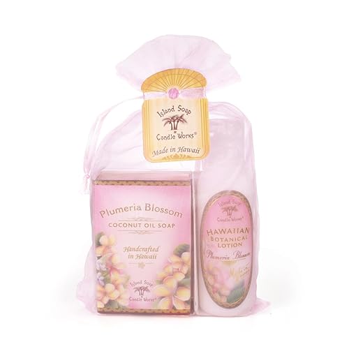 Island Soap & Candle Works, Soap and Lotion Organza Set, Plumeria Beauty & Personal Care Island Soap & Candle Works