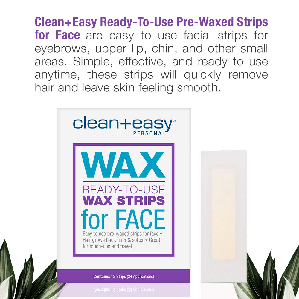 Clean + Easy Pre-Waxed Facial Wax Strips - Ready-to-Use Hair Removal Wax Strips for Face, Upper Lip & Brows, 12 Count Beauty and Personal Care Clean + Easy