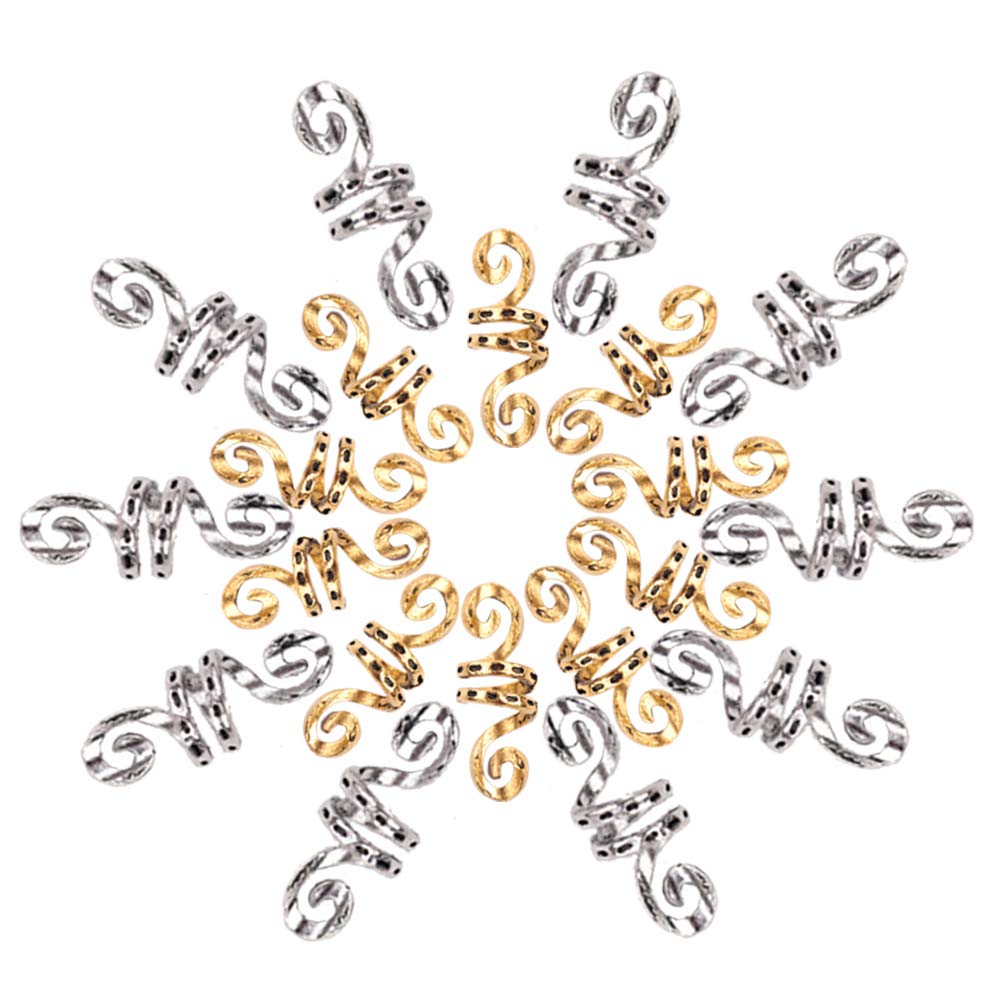 Hair Tube Beads Dreadlocks Beads Hair Spiral Hair Braiding Jewelry Hair Decoration Accessories Braid For Hair 40 Pieces,gold and silver Beauty & Personal Care N\A