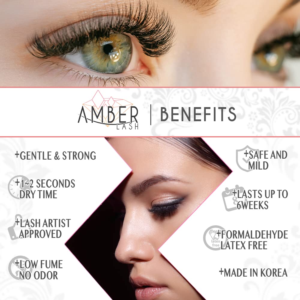 Mild Sensitive Eyelash Extension Magic Glue for Professional Lash Extensions, 1-2 Sec Dry Time & Up to 6 Weeks Retention, Black Adhesive by Amber Lash