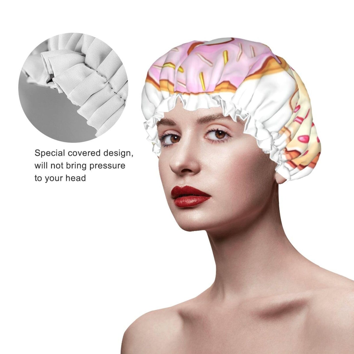 Cute Donuts Shower Cap for Women Men Large Reusable Shower Bonnet Double-Layer Waterproof Bath Caps Elastic Band Hair Hat for All Hairstyles Beauty and Personal Care BWLHJKE