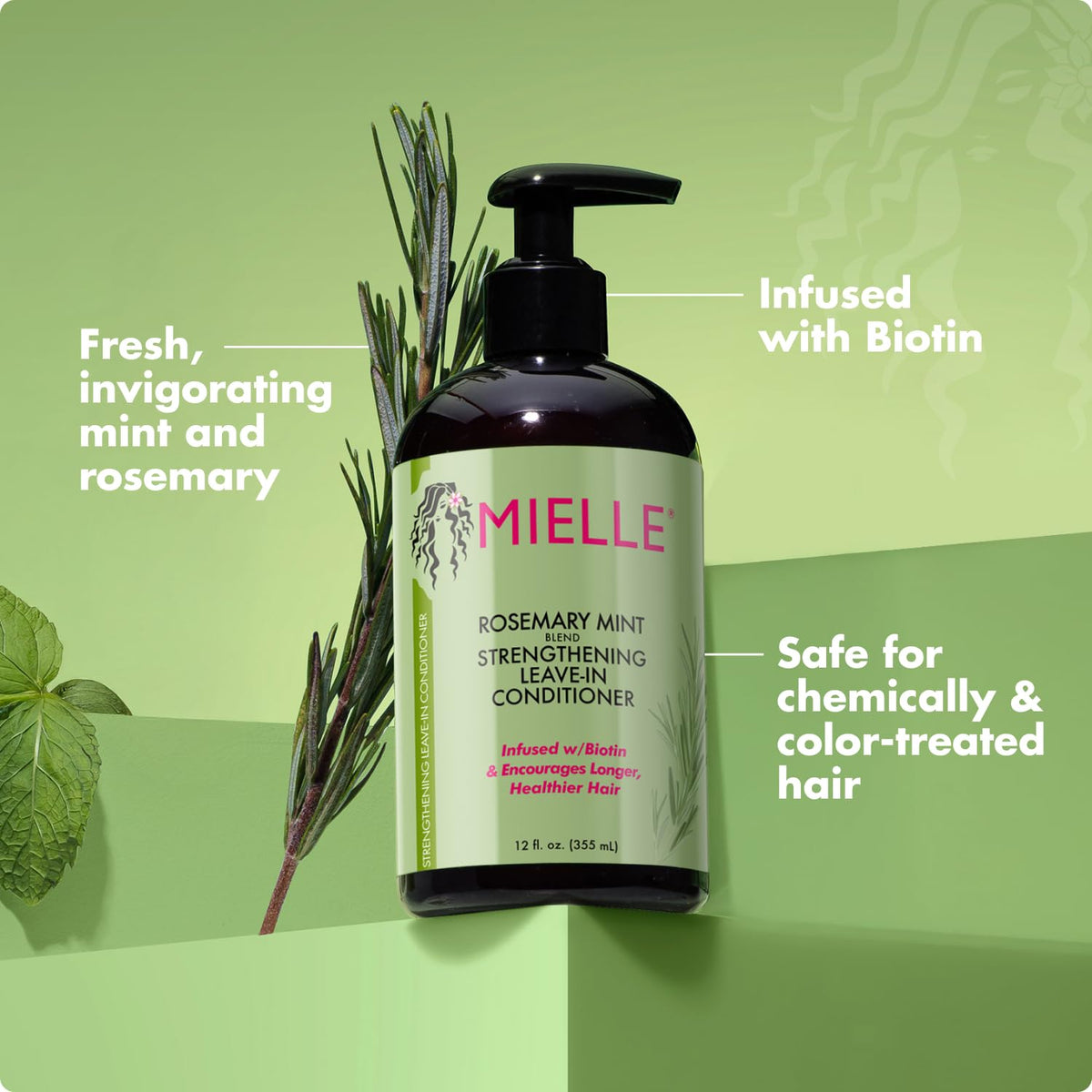 Mielle Organics Rosemary Mint Strengthening Leave In Conditioner for Curly Hair - Hydrating Hair Moisturizer Infused with Biotin to Soften, Protect &