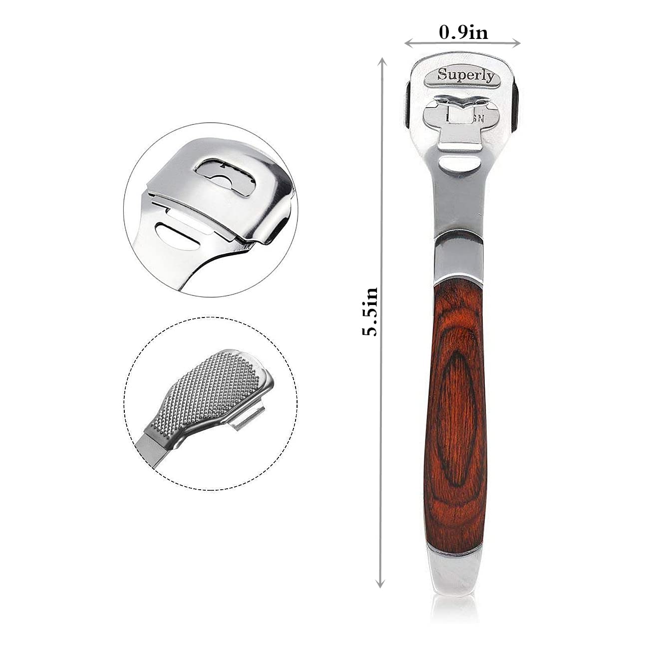 BEINY Stainless Steel Callus Shaver Pedicure Dead Hard Skin Remover Heel Razor Wooden Handle Cutter with Skin Rub & 10 Blades for Foot Care, Removing Beauty & Personal Care BEINY