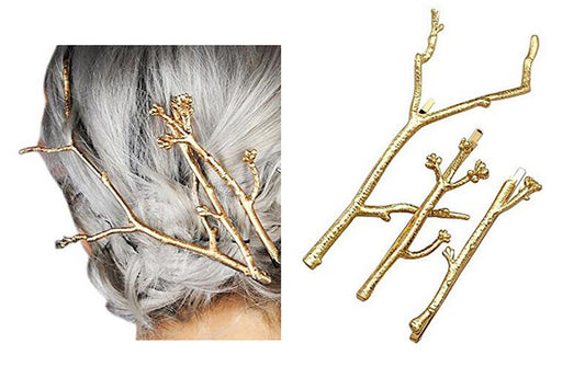Set of 3 Vintage Tree Branch Hair Clip Barrette Women Lady Hair Pin Head Dress DIY Hair Accessories (Gold) Beauty & Personal Care Fodattm