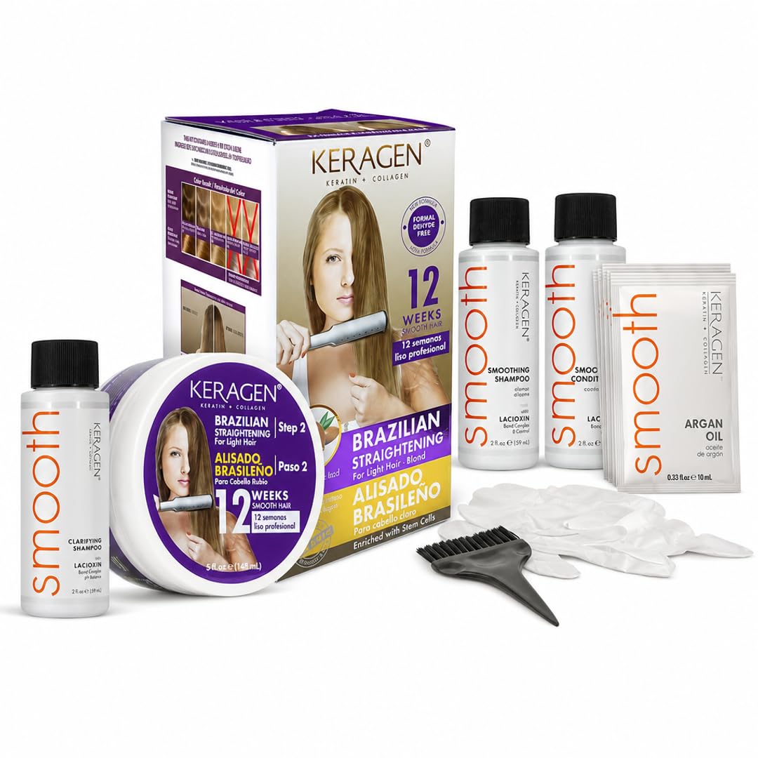 KERAGEN At-Home Hair Straightening Kit, Frizz Control