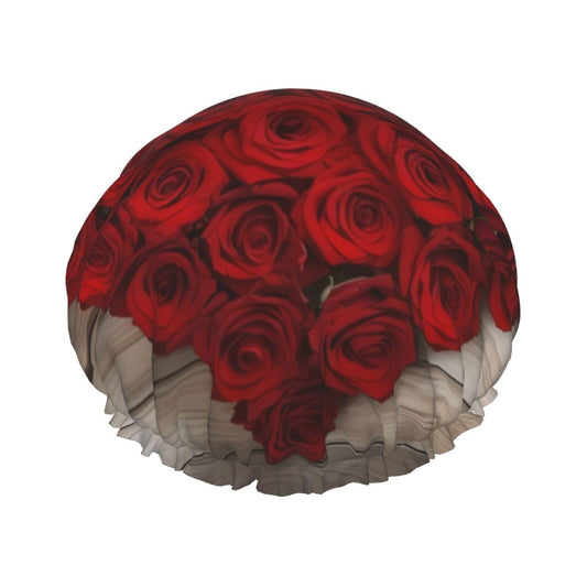 Heart-Shaped Roses Shower Cap for Women Men Large Reusable Shower Bonnet Double-Layer Waterproof Bath Caps Elastic Band Hair Hat for All Hairstyles Beauty and Personal Care BWLHJKE