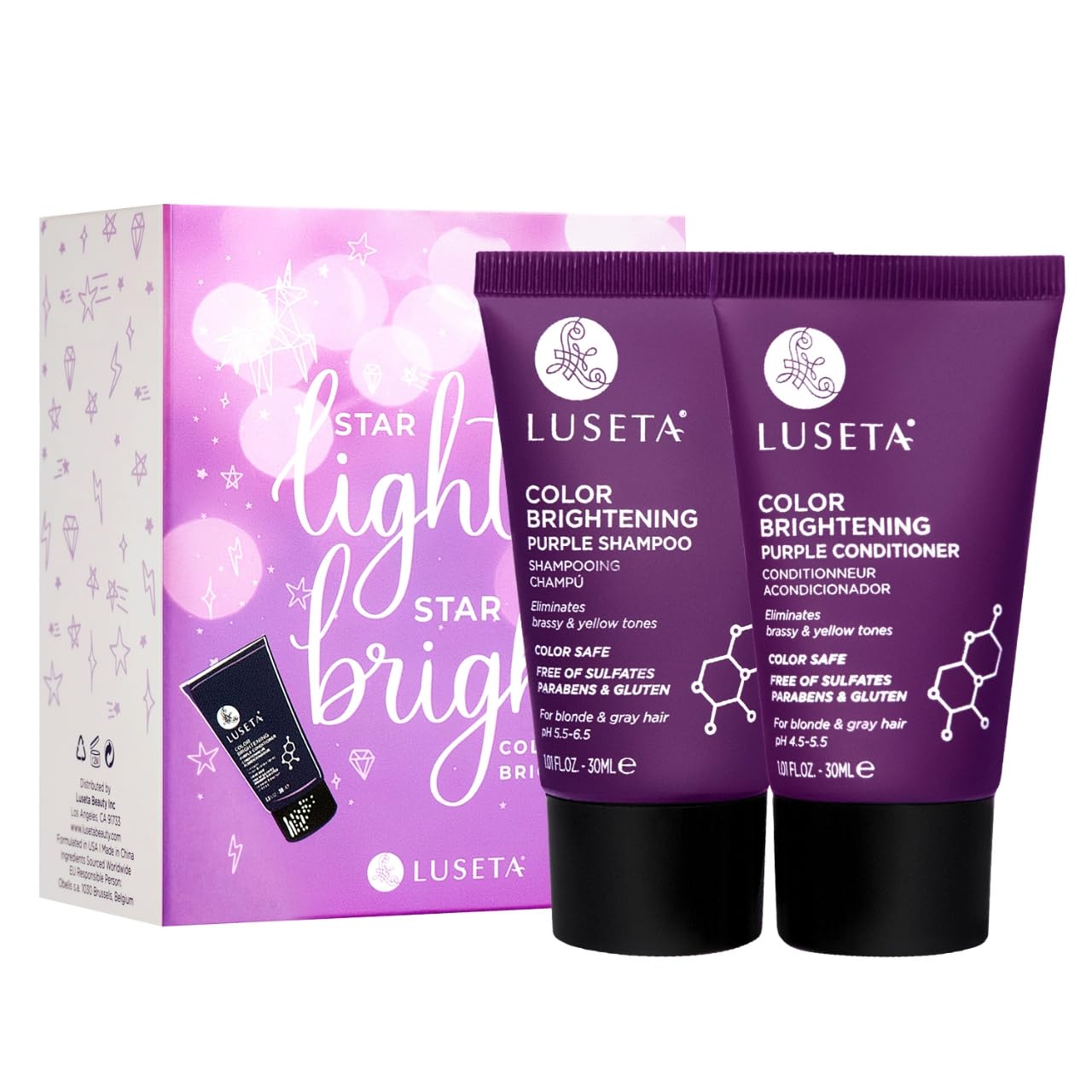 Luseta Color Brightening Purple Travel Shampoo and Conditioner Mini Kit for Blonde, Silver and Gray Hair - Brassiness Neutralizer for Highlighted Beauty & Personal Care L LUSETA