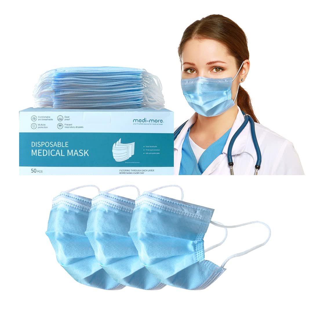Medi-More Face Masks, Light Blue Face Mask for Men and Women, 50 Count Beauty & Personal Care Medi-More