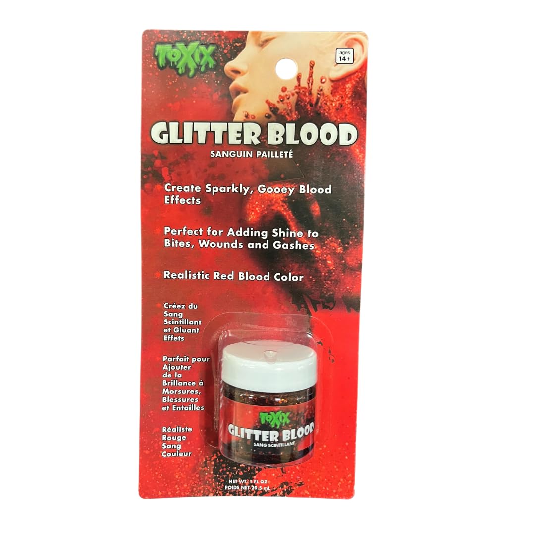 Sparkling Red Glitter Fake Blood - 1 oz | Realistic Halloween Costume Makeup for Gory Effects and Special Effects, Beauty in Glitter Infused Halloween Beauty & Personal Care Liquid Latex Fashions
