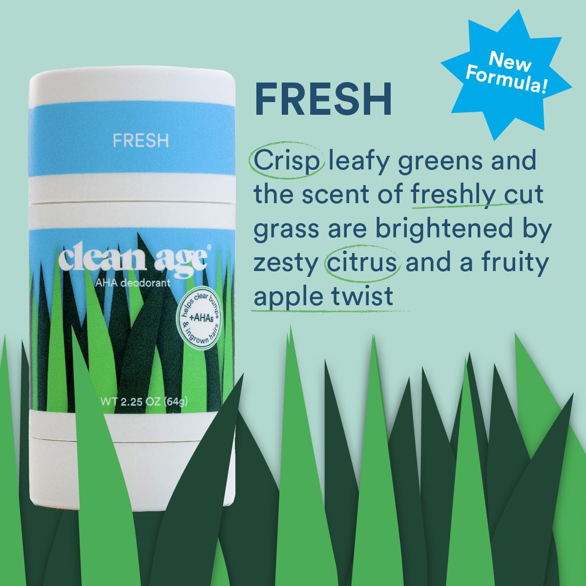 Clean Age Aluminum Free Deodorant, Fresh Scent, 2.25oz 1 Pack, Teen Deodorant for Boys and Girls, Paraben Free, No Aluminum for Sensitive Skin, Beauty and Personal Care CLEAN AGE